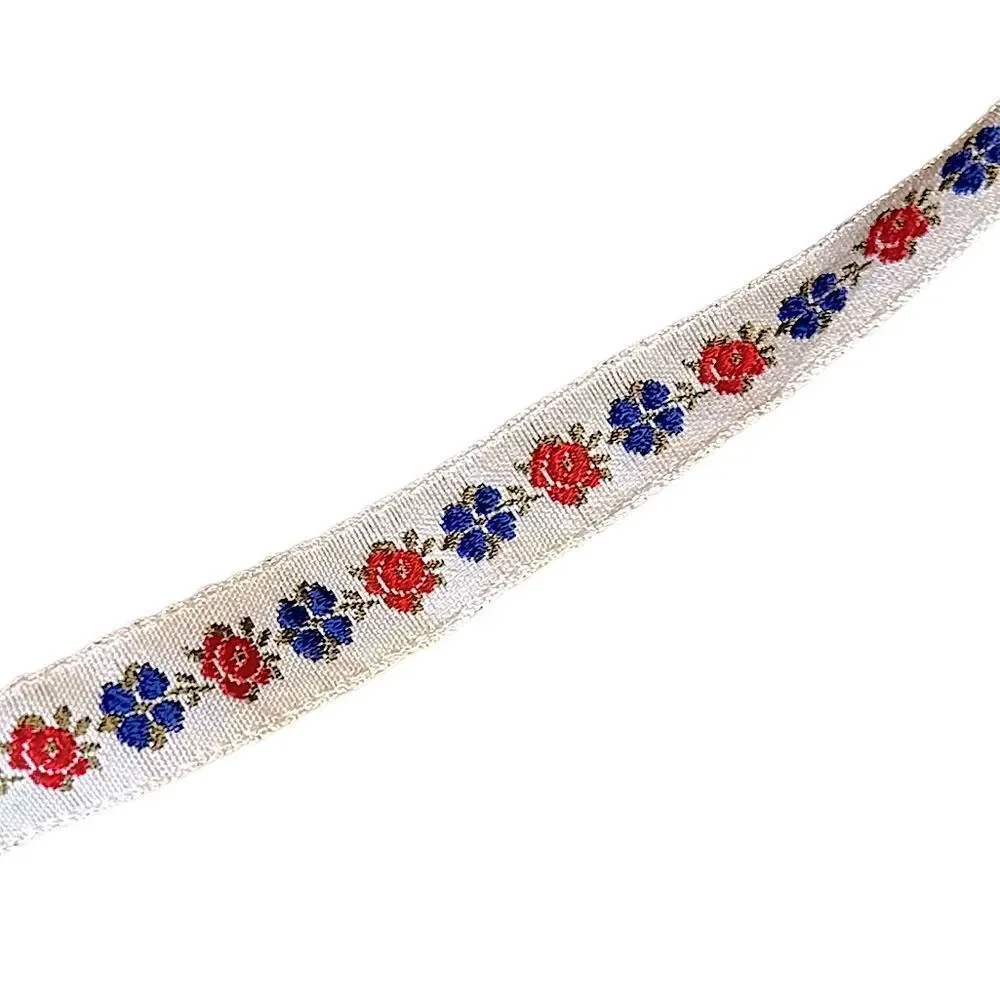 Vintage red and blue floral 1/2 inch ribbon - 7yards